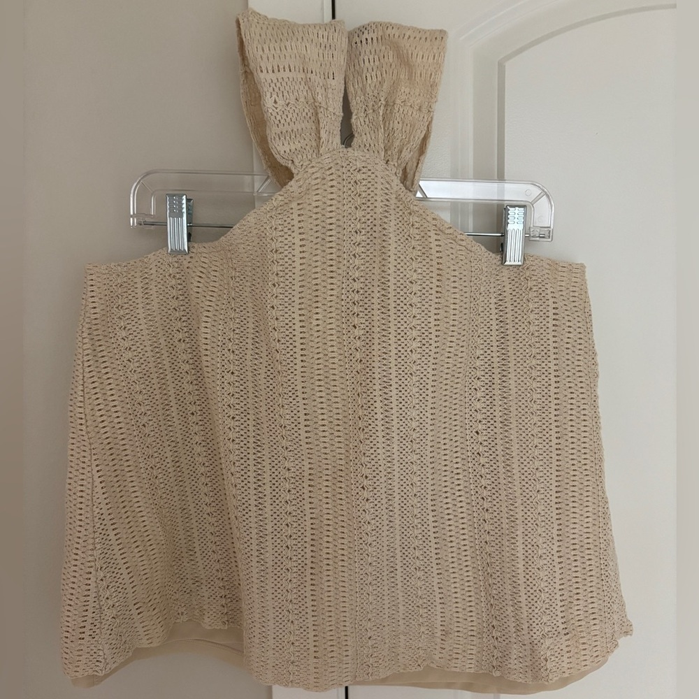 Beige Crochet Keyhole Halter Top, Racerback, Relaxed Size Medium from LOFT Lined - Picture 10 of 11